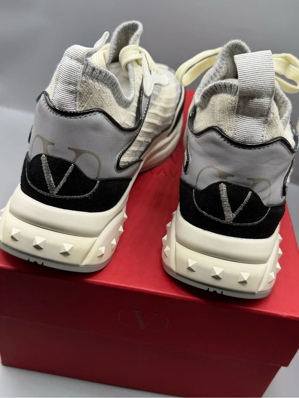 Neutral Knit Lace-Up Women's Sneakers with Black Accents